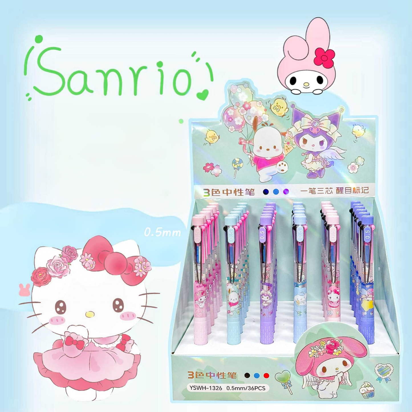 Sanrio Characters Three-color Ballpoint Pen (black & blue & red)