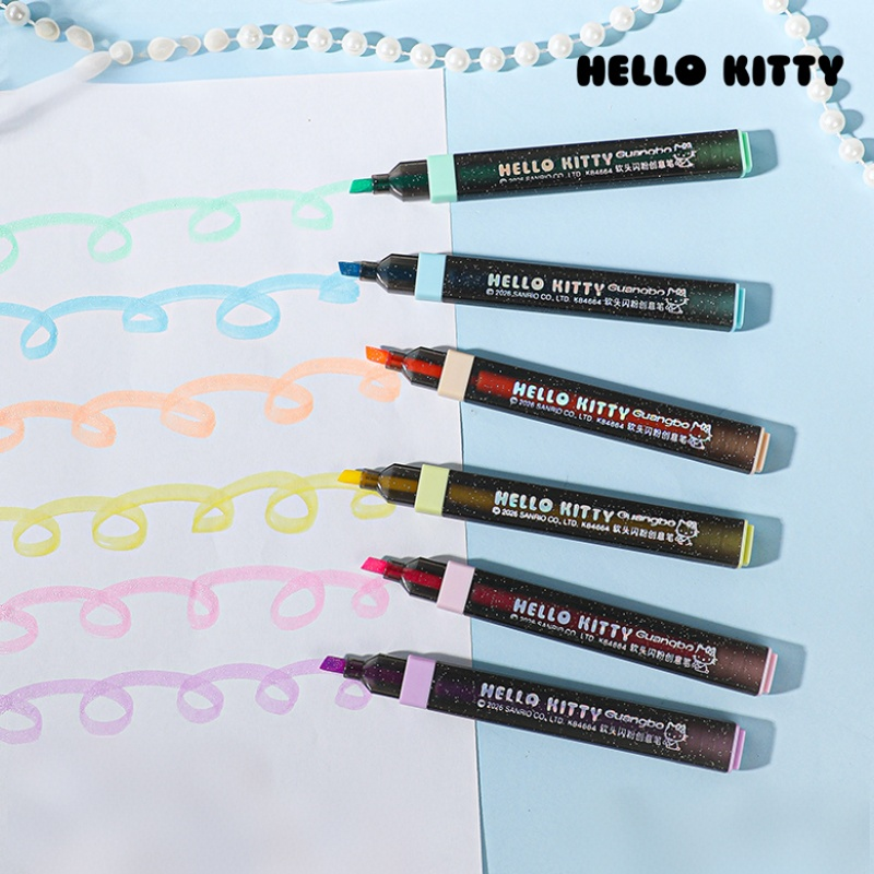 Hello Kitty Shimmer Glitter Highlighter Pens 6 Pack