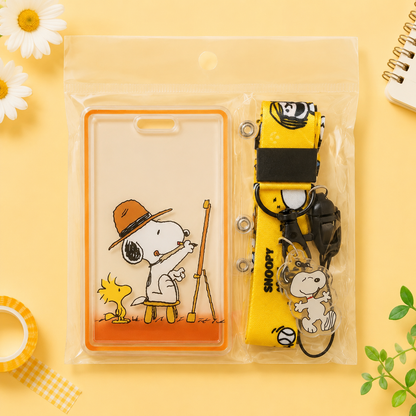 Snoopy Character Acrylic ID Card Holder with Lanyard – Kawaii Badge Holder Set