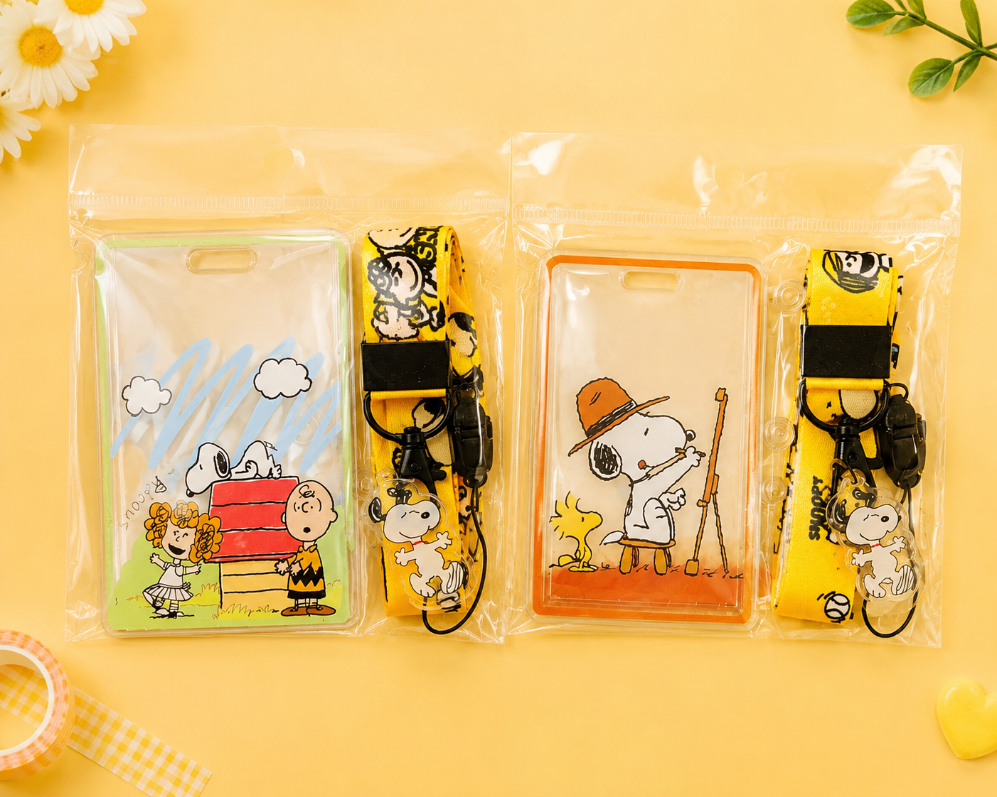 Snoopy Character Acrylic ID Card Holder with Lanyard – Kawaii Badge Holder Set
