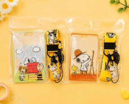 Snoopy Character Acrylic ID Card Holder with Lanyard – Kawaii Badge Holder Set
