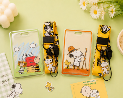 Snoopy Character Acrylic ID Card Holder with Lanyard – Kawaii Badge Holder Set